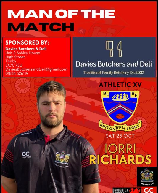 Iorri Richards - man of the match for Tenby Athletic